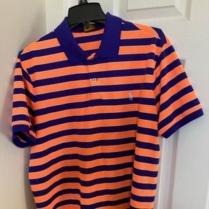 Polo Golf Ralph Lauren Men's XL Short Sleeve Blue Orange Striped
